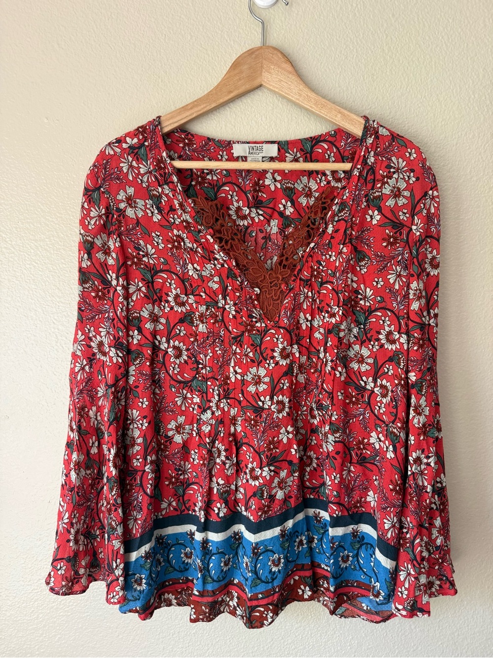Vintage America Red Floral V-Neck Tunic